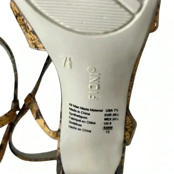 Fioni Strappy High Heel Sandals Snakeskin Tan Brown Faux Leather Size 7.5 - Picture 11 of 14